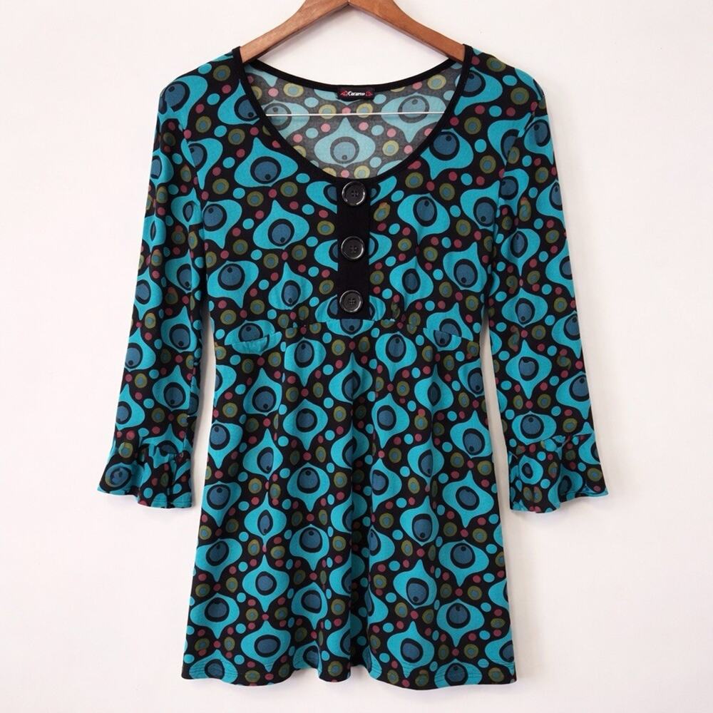Cocomo Y2k Tunic Womens 2x Mod Retro Babydoll Top 60s Inspired Plus Size Stretch